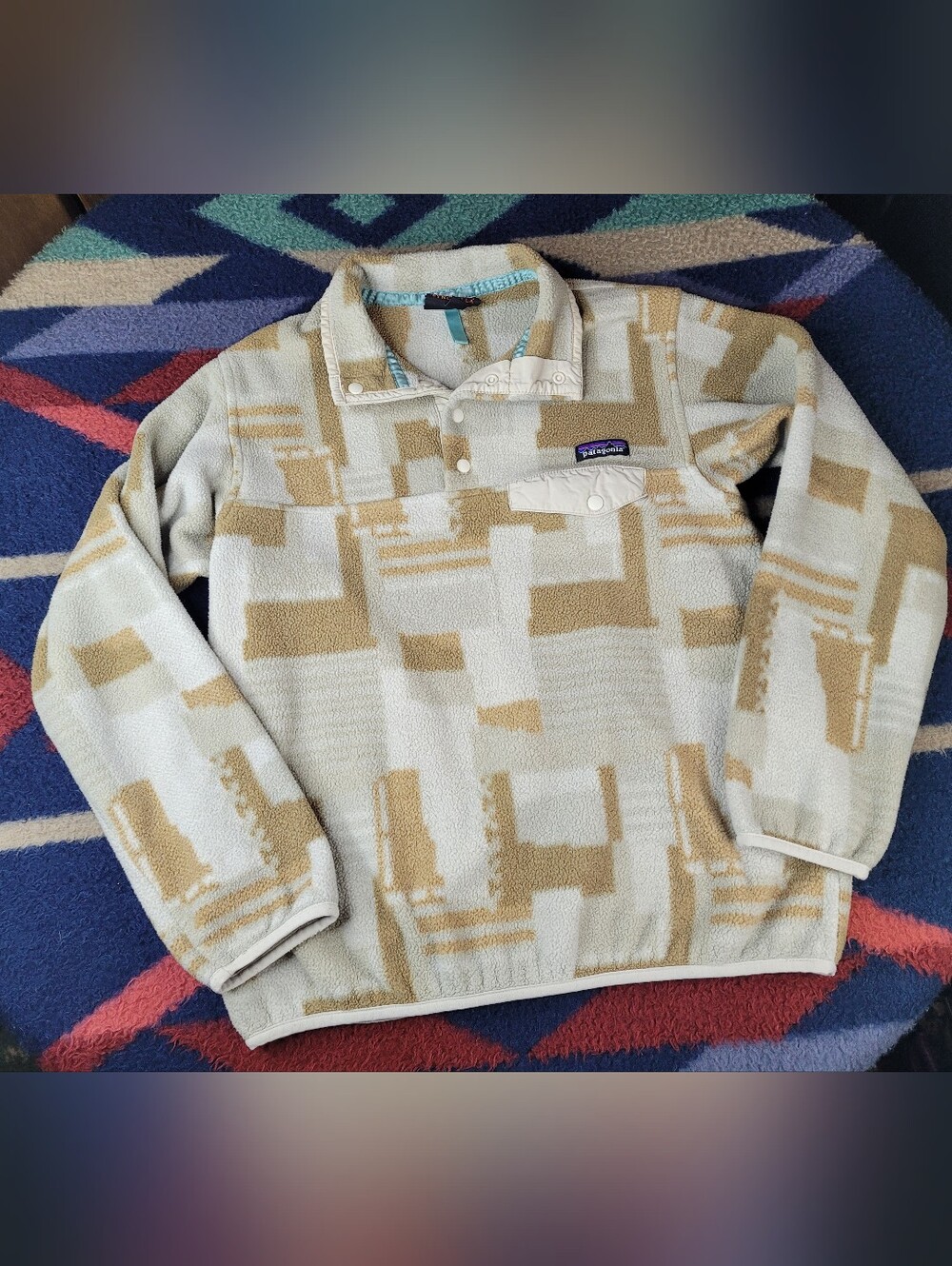 Patagonia Snap-T Synchilla Womens Medium Birch White Tan Fleece Pullover Jacket